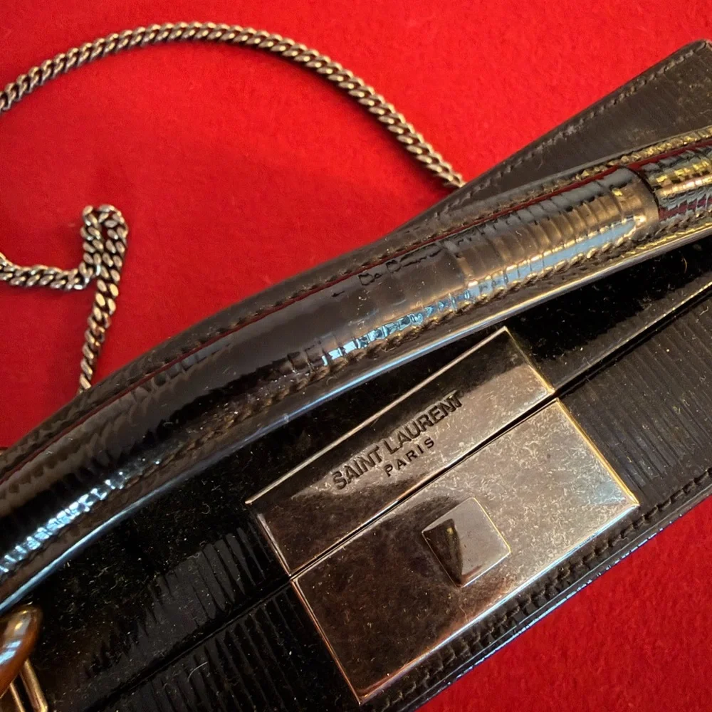 Saint Laurent Patent Black Leather Box Bag‎